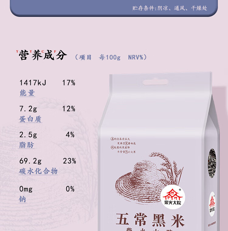 柴火大院 五常黑米 (东北黑米 粗粮 东北杂粮 量贩装 粥米搭档) 1kg