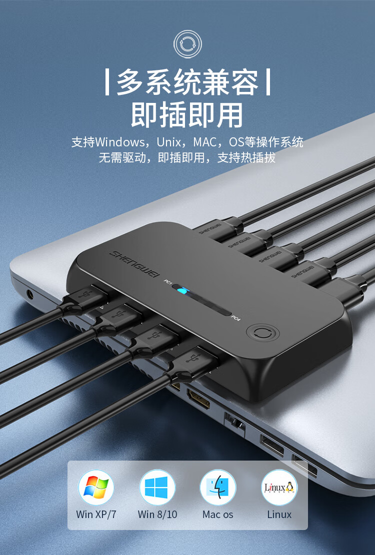 胜为（shengwei）KVM切换器4口 HDMI切屏器四进一出带配线 4K高清显示器接打印机键盘鼠标共享器 KS-504H