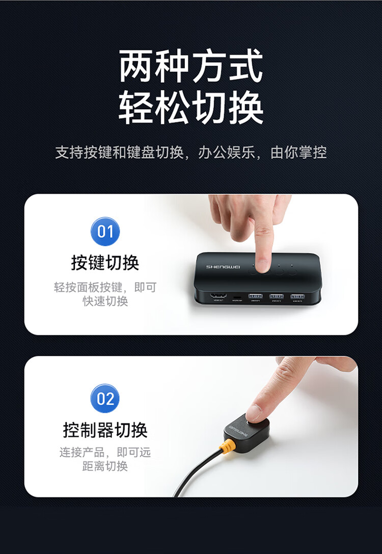 胜为（shengwei）KVM切换器4进1出HDMI切屏器 四进一出转换器4口显示器键鼠USB打印机共享器 DKH3401K
