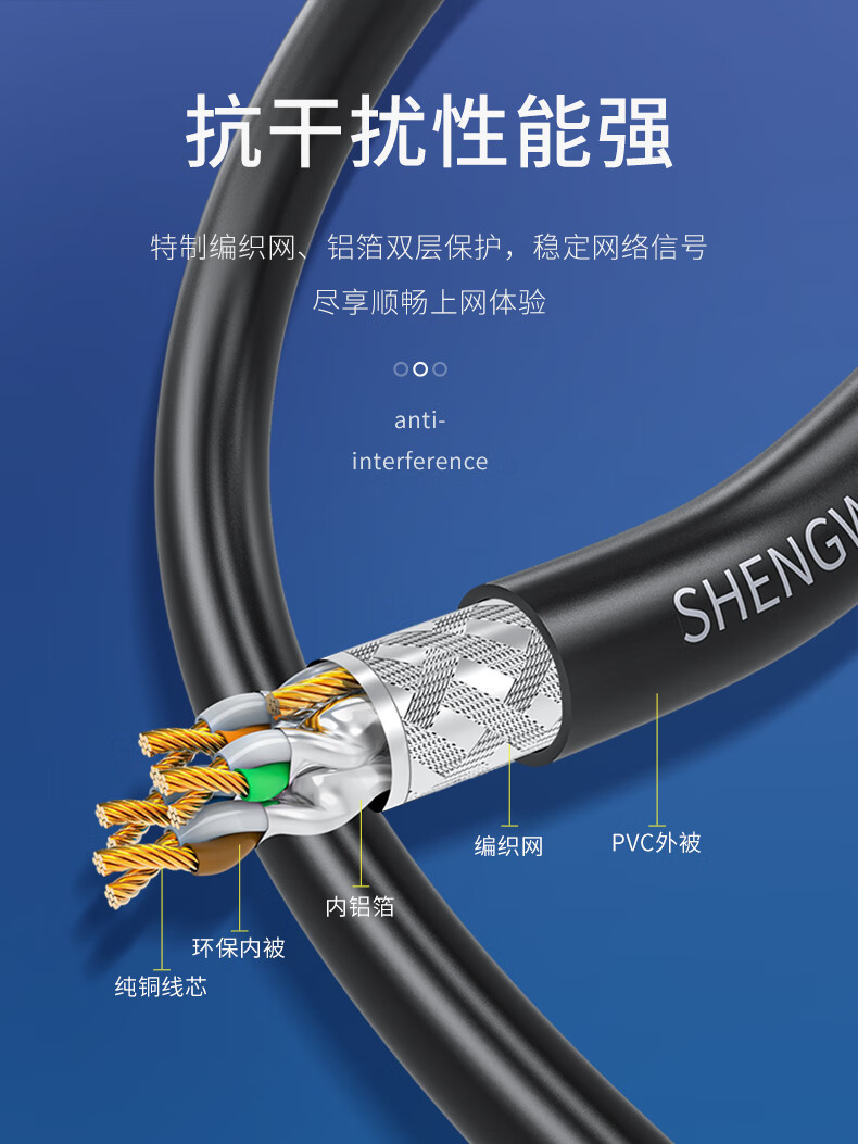 胜为（shengwei）八类网线 CAT8万兆阻燃纯铜高速电脑网络连接线 8P8C电竞版八芯双绞线 黑色 5米 LC-1305G