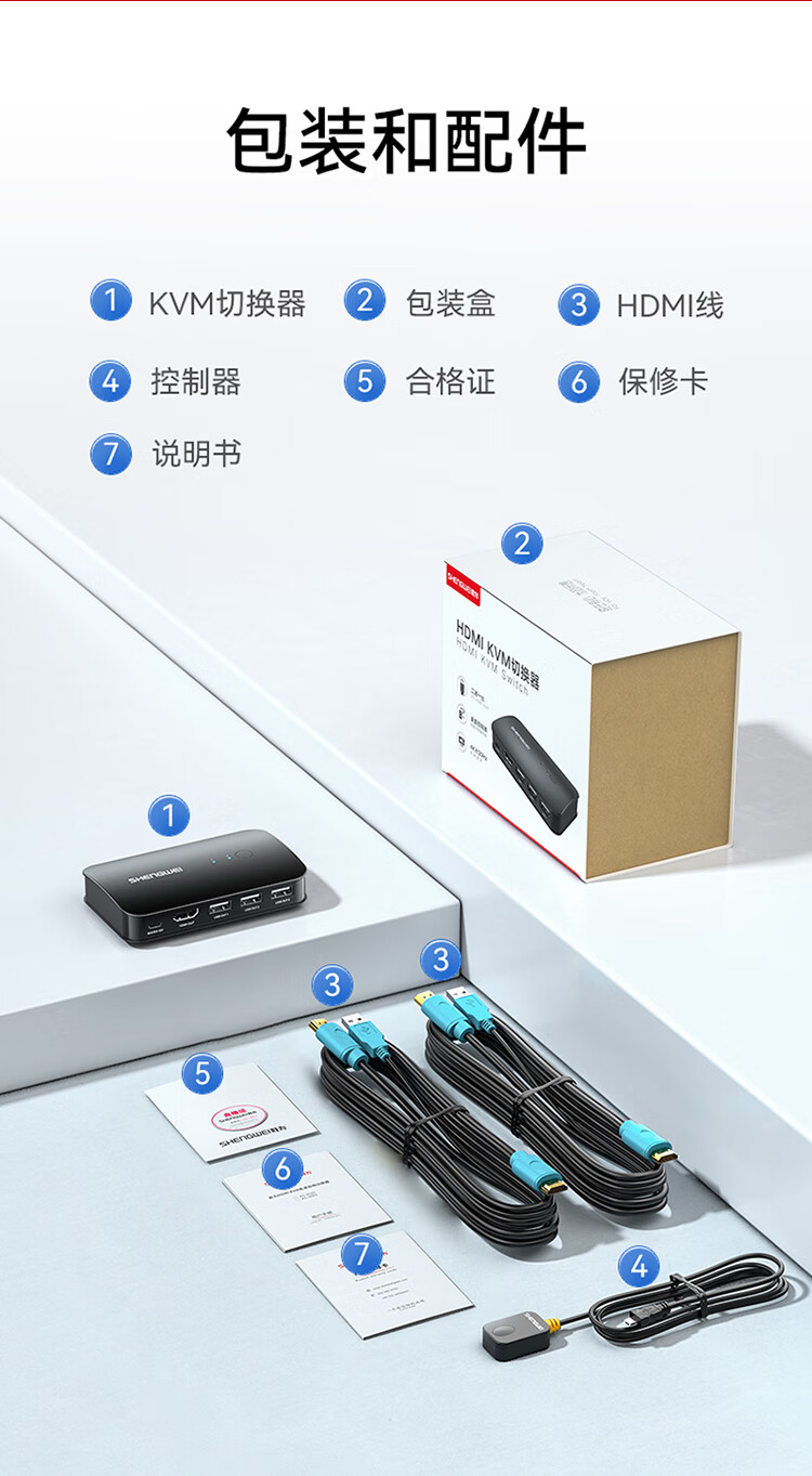 胜为（shengwei）KVM切换器2进1出HDMI切屏器 二进一出转换器2口显示器键鼠USB打印机共享器 DKH3201K