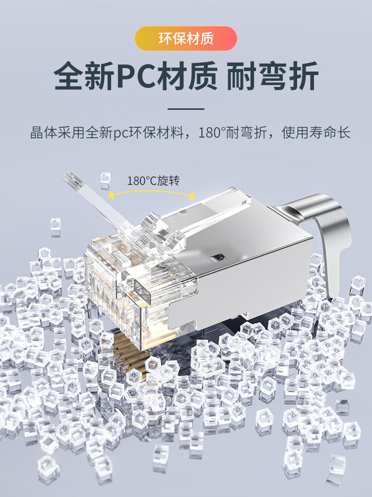 胜为（shengwei）八类屏蔽水晶头 万兆两件式纯铜RJ45超六类七类50U镀金接头 带燕尾夹2个装WRC75002  3套装