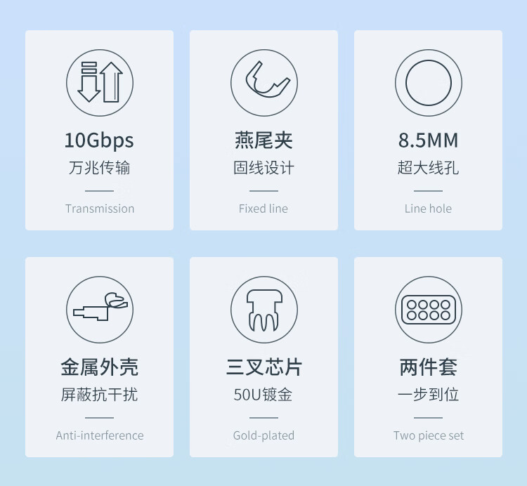 胜为（shengwei）八类屏蔽水晶头 万兆两件式纯铜RJ45超六类七类50U镀金接头 带燕尾夹10个装WRC75010