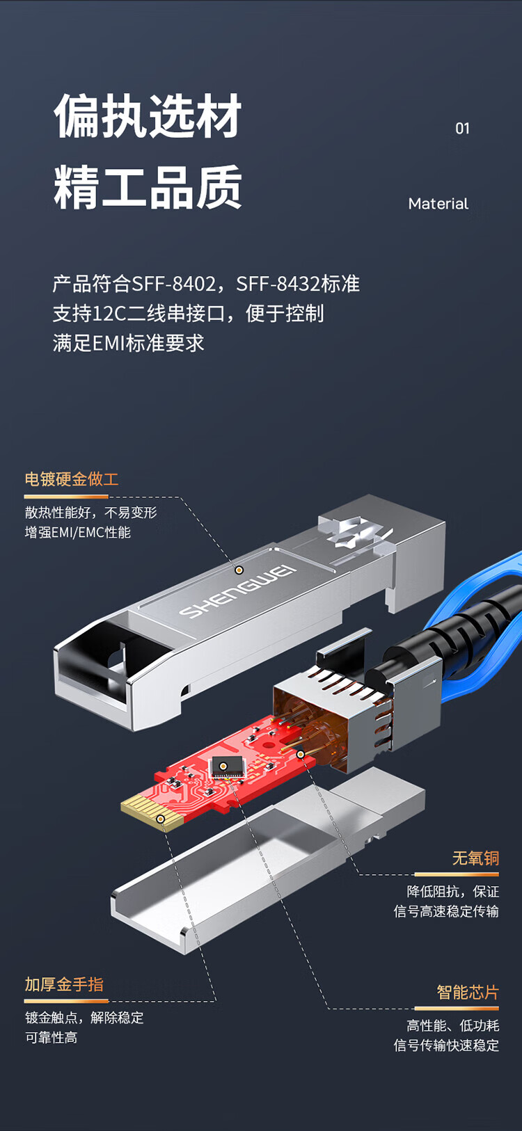 胜为（shengwei）XDAC0201 万兆光模块高速电缆SFP28 DAC堆叠线万兆25G 支持华为思科H3C曙光浪潮中兴 1米