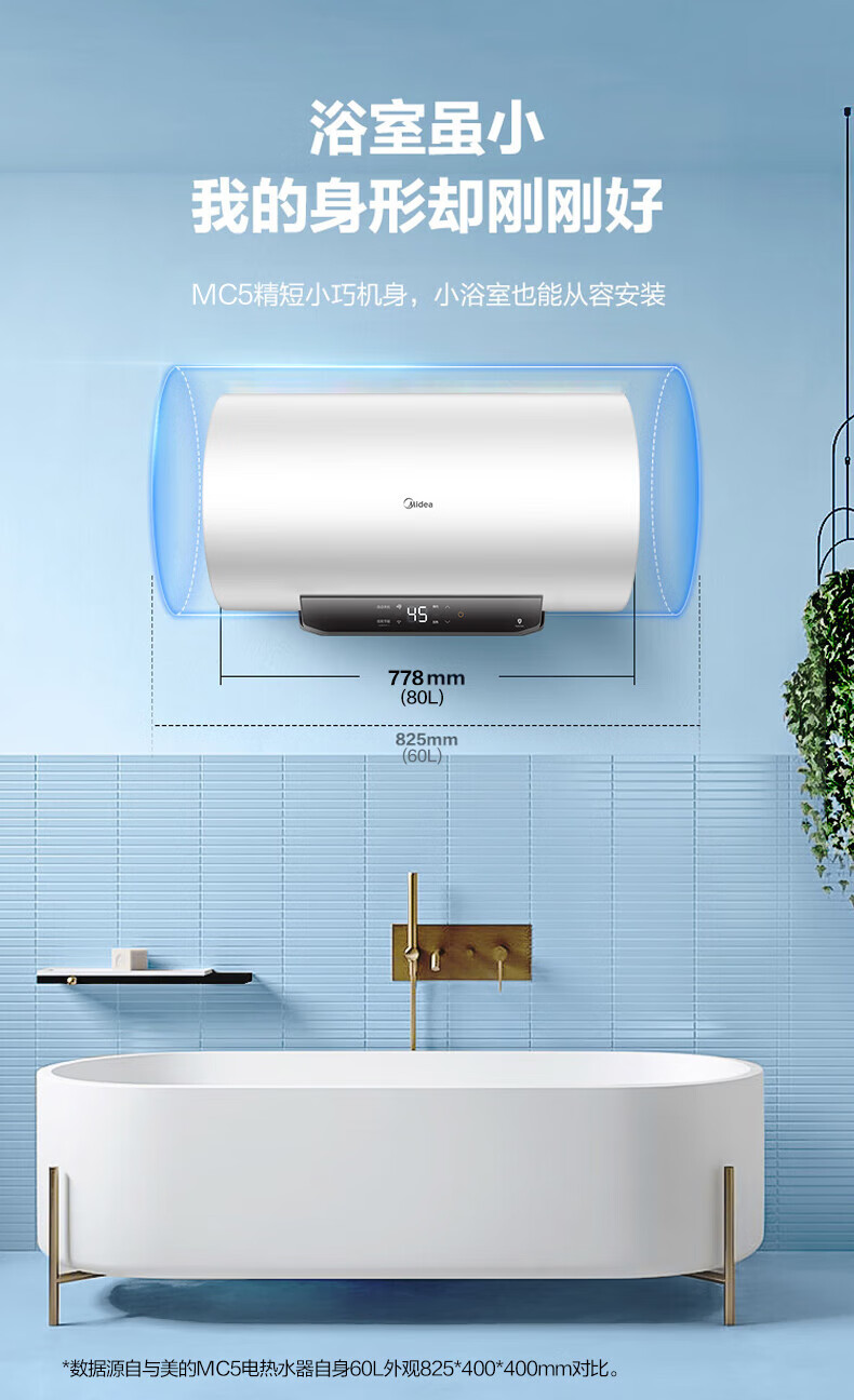 Midea电热水器家用储水式2200W速热 一级能效长效保温WiFi智能【80升-MC5】F8022-MC5(HE)极地白