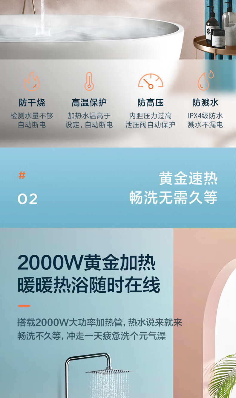 Midea电热水器家用储水式2200W速热 一级能效长效保温WiFi智能【80升-MC5】F8022-MC5(HE)极地白