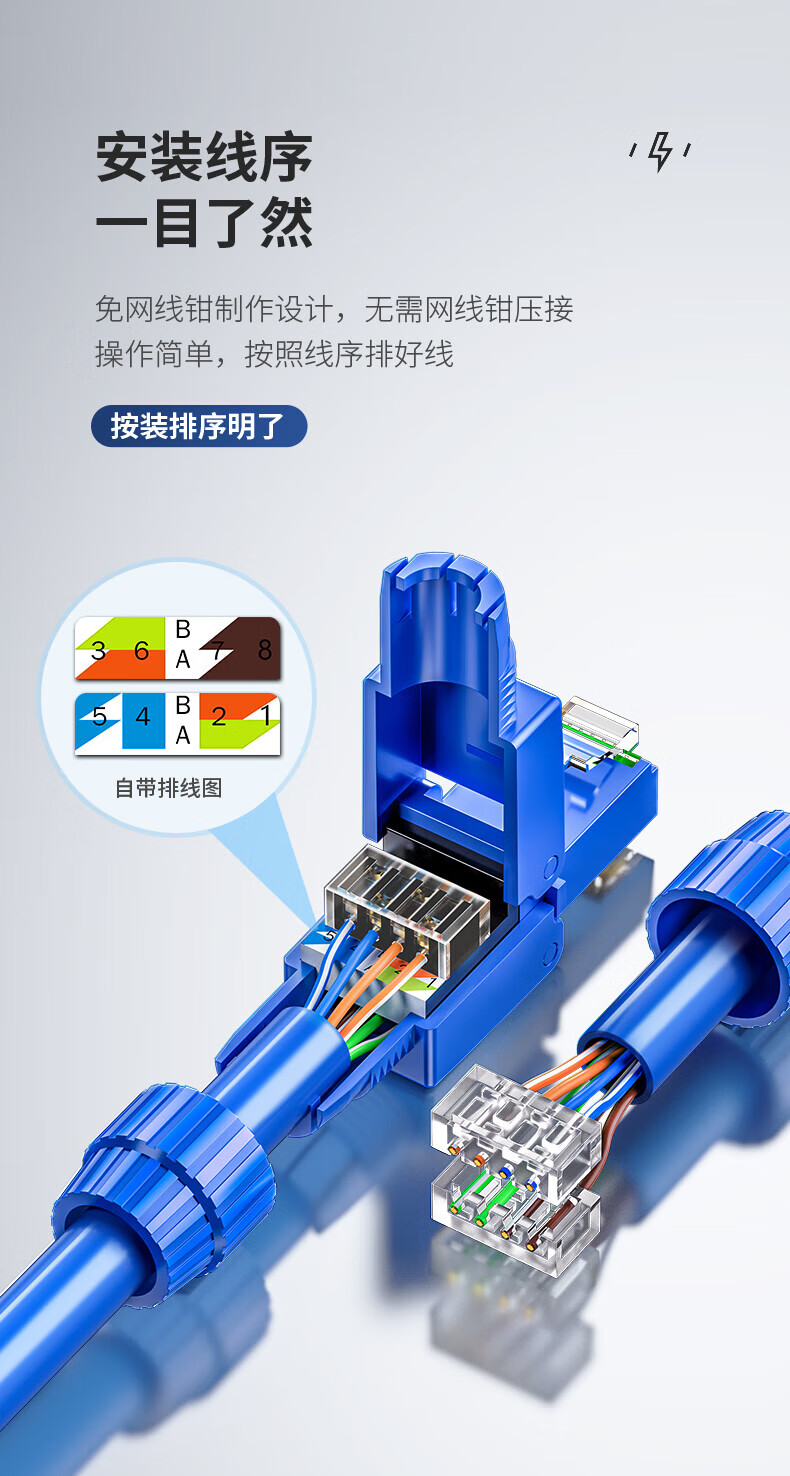 SAMZHE 山泽六类免打水晶头8P8C免压RJ45网线接头千兆网络连接器单个装MDSJ61