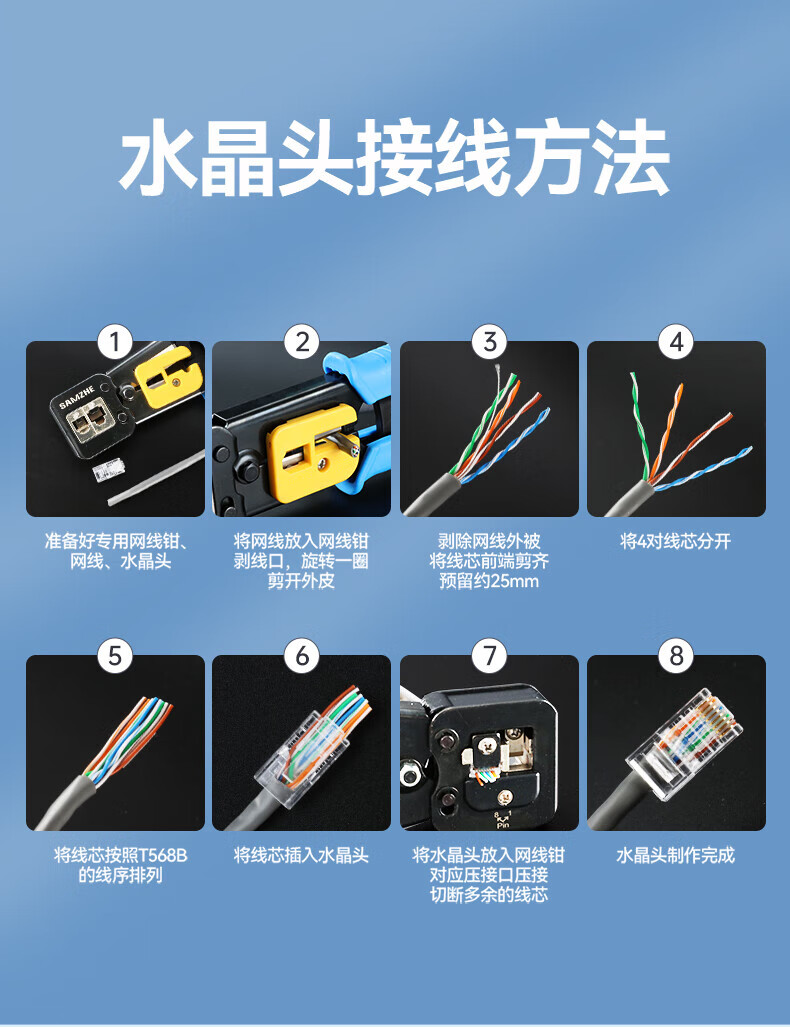 SAMZHE 山泽六类直通穿孔式水晶头CAT6非屏蔽网络RJ45水晶头8P8C镀金100个装CKT6100