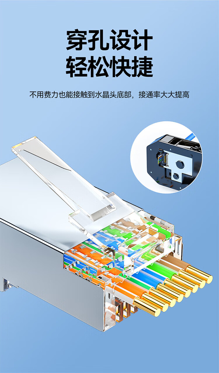 SAMZHE 山泽超五类屏蔽水晶头【穿孔式】千兆网络RJ45网络水晶头网线接头Cat5e水晶头30个/盒PCKT530