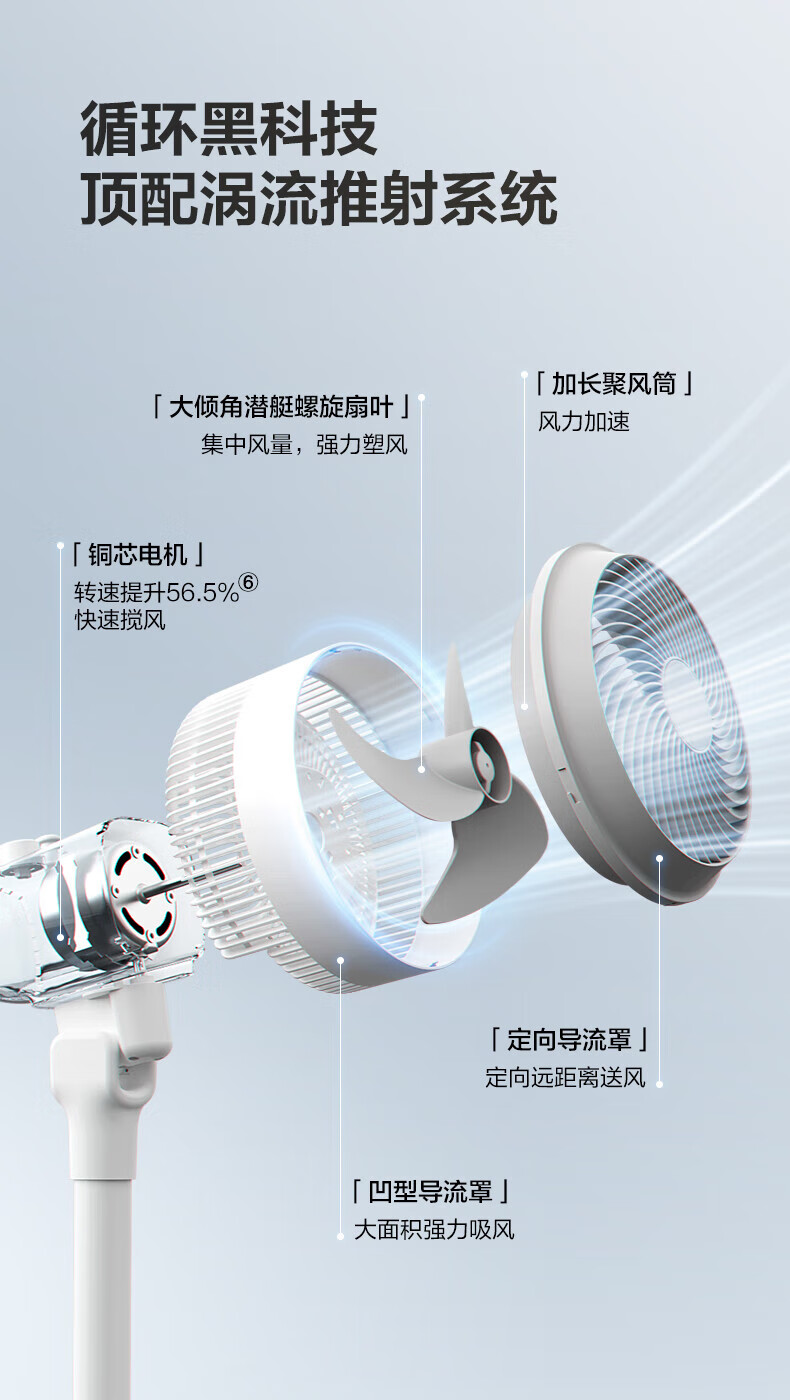 艾美特电风扇家用空气循环扇落地扇循环风扇三叶降噪卧室风扇小飓风系列循环落地扇 FA20-X87