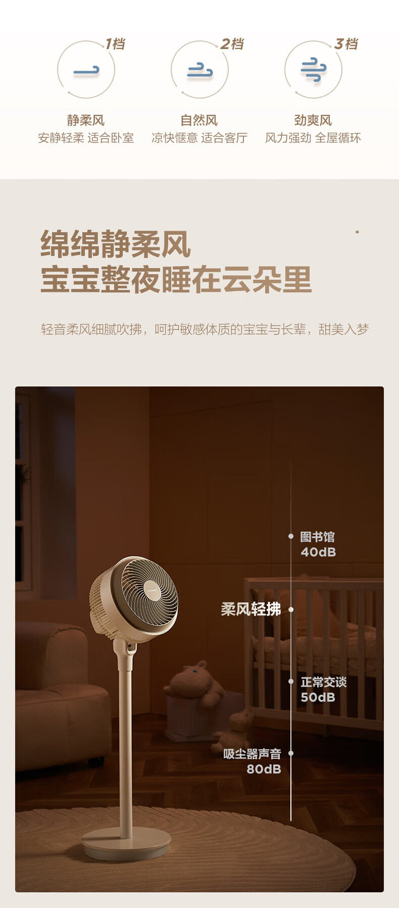 艾美特电风扇家用空气循环扇落地扇循环风扇三叶降噪卧室风扇小飓风系列循环落地扇 FA20-X87