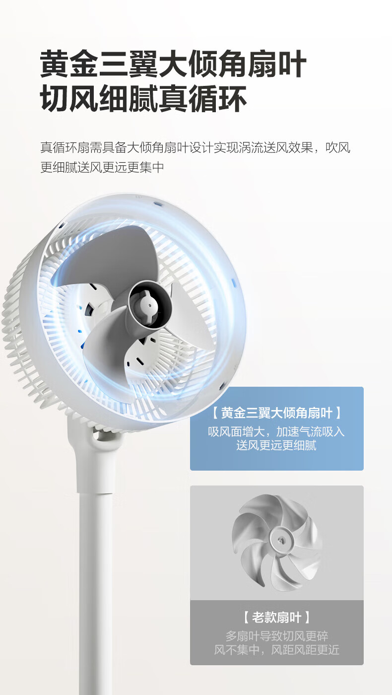 艾美特电风扇家用空气循环扇落地扇循环风扇三叶降噪卧室风扇小飓风系列循环落地扇 FA20-X87