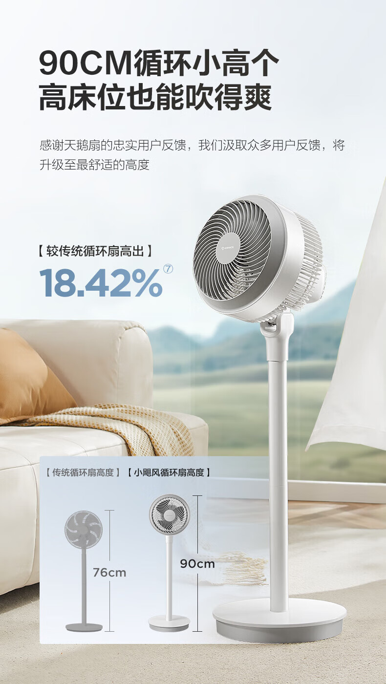 艾美特电风扇家用空气循环扇落地扇循环风扇三叶降噪卧室风扇小飓风系列循环落地扇 FA20-X87