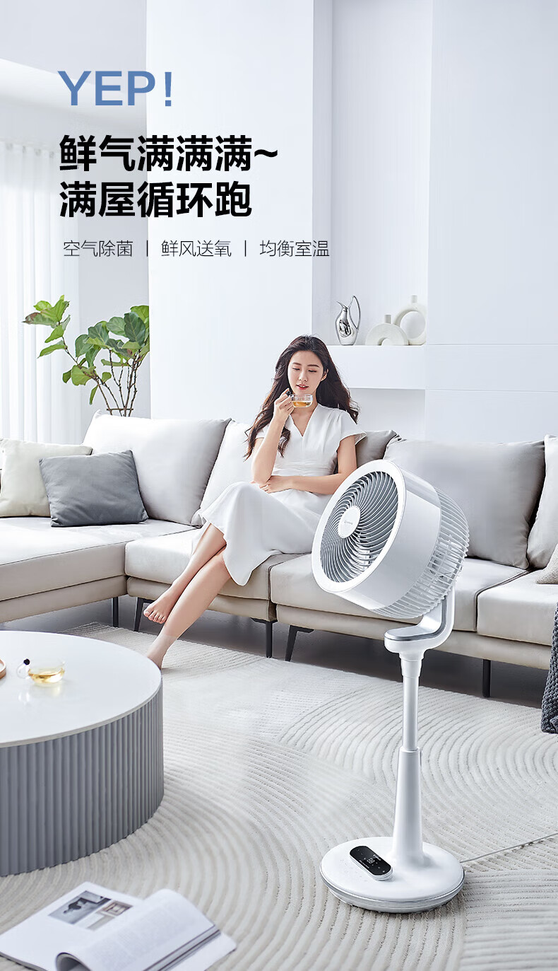 艾美特空气循环扇家用电风扇换气扇大风量落地扇节能风扇黑白天鹅 加高升级等离子除菌FA23-RDI82