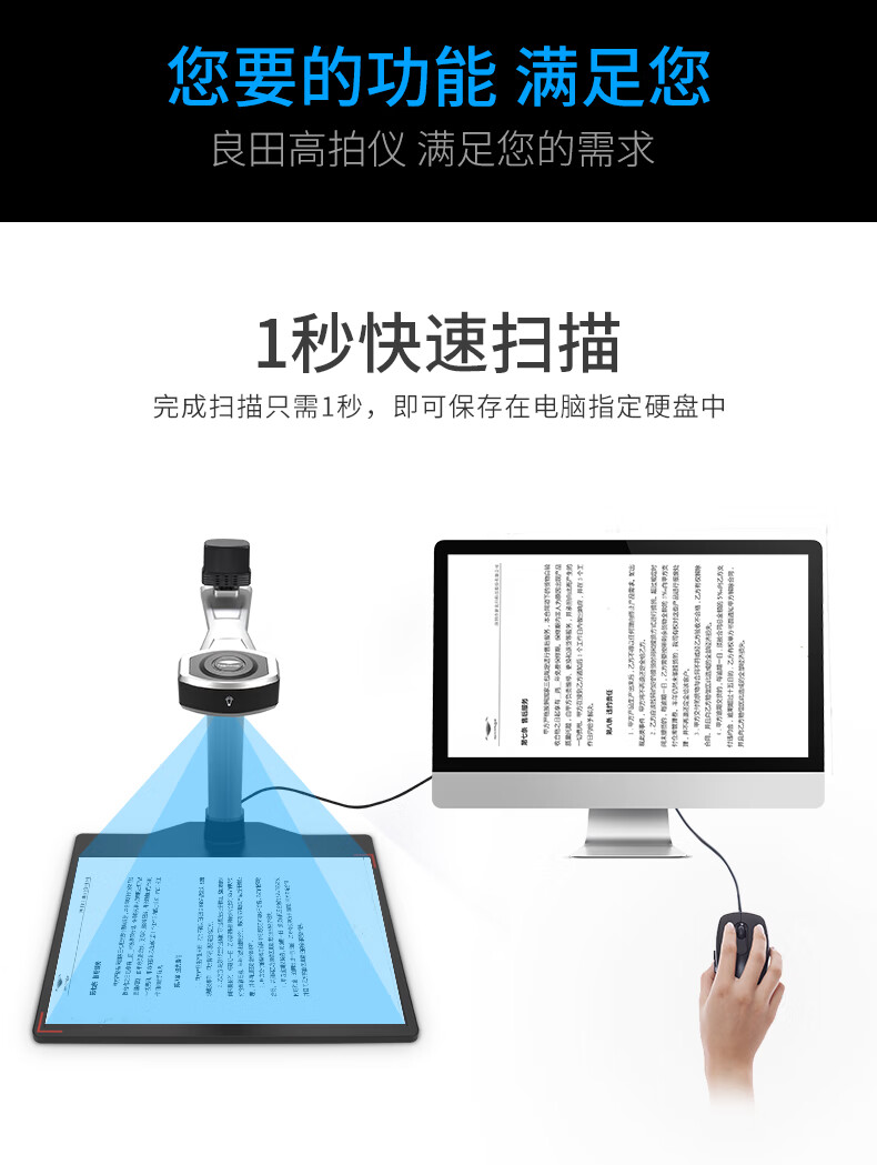 良田（eloam）高拍仪S1002双摄像头1000万A4幅面文件证件扫描仪快速定焦OCR识别 S1002双摄像头A4定焦 S1002