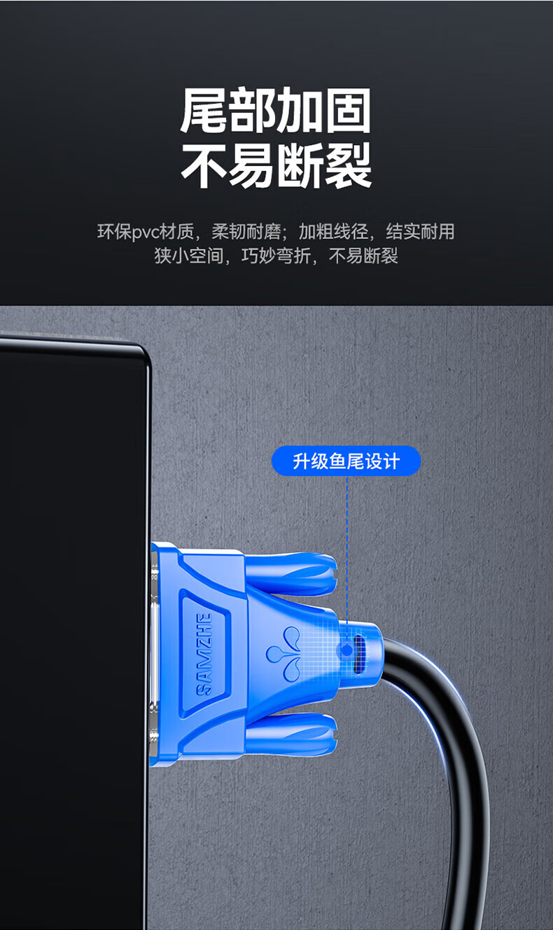 SAMZHE 山泽VGA线高清双磁环蓝头vga3+6线芯针/针20米显示器视频线数据信号线VM-1200