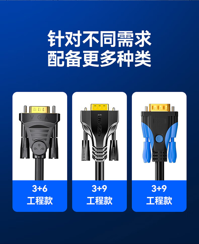SAMZHE 山泽VGA线高清双磁环蓝头vga3+6线芯针/针15米显示器视频线数据信号线VM-1150