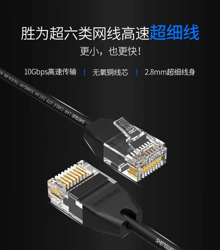 胜为（shengwei）超六类网线细线CAT6A类万兆双绞线 网络跳线无氧铜8芯成品网线 3米(LC-9030G)