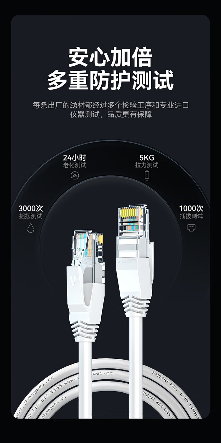 胜为（shengwei）超5类百兆网线 成品网络跳线 高速宽带线网线 彩色纯无氧铜网线 白色5米 LC-2050H 3个装