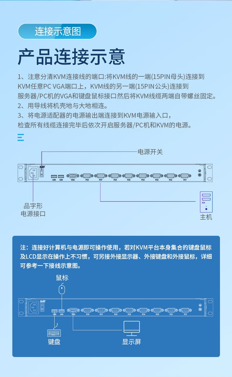 胜为（shengwei）KVM切换器8口 带17英寸LCD显示器配VGA接口线 8进1出电脑显示器转换器键鼠共享 KS-1708LCD