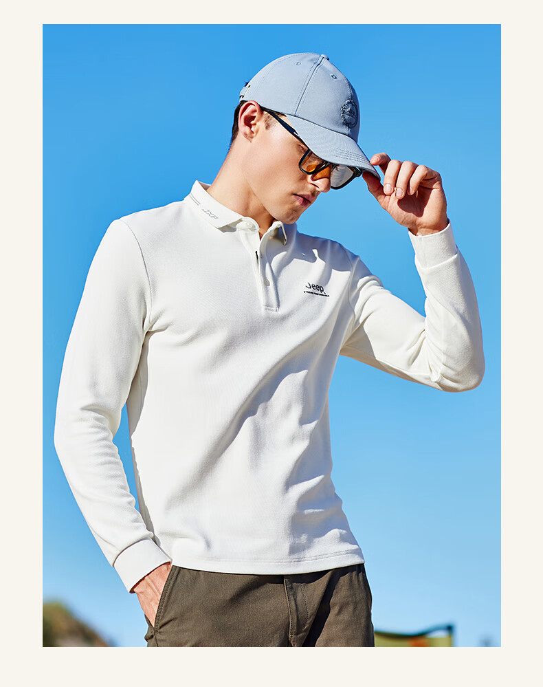 Jeep城市休闲男式长袖POLO衫J232094532白色XXXL