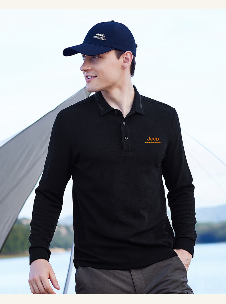 Jeep城市休闲男式长袖POLO衫J232094532白色XXXL