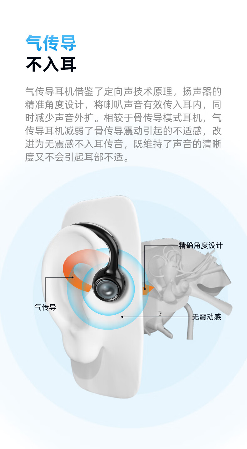 aigo爱国者 G01运动蓝牙耳机 运动跑步不入耳 挂耳式 适用华为小米苹果安卓手机通用 气传导BAL-AL60