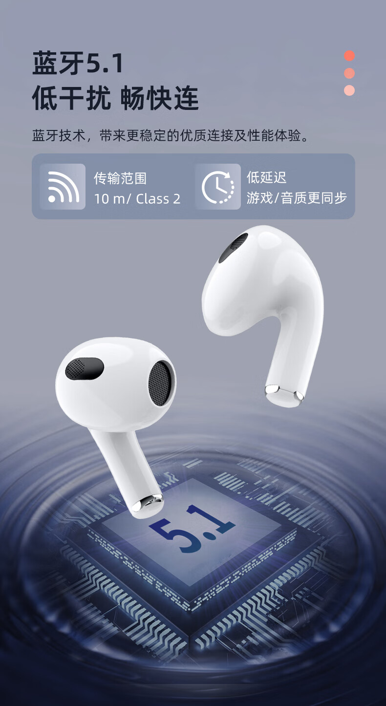 aigo爱国者 T60真无线蓝牙耳机 高清通话 蓝牙5.1 半入耳游戏运动耳机 苹果华为小米安卓通用BAL-AL60