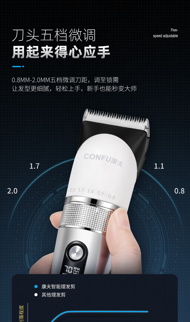 康夫（CONFU）理发器理发推子电推子专业电动剃头发廊理发店座充充电KF-T113 白色