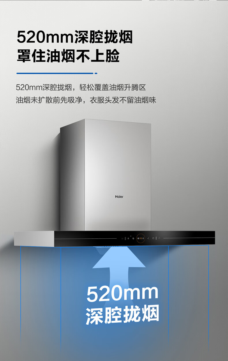 海尔（Haier）挥手智控自清洁免拆洗21立方大吸力欧式APP智能抽油烟机热熔洗吸油烟机CXW-219-ET901U1