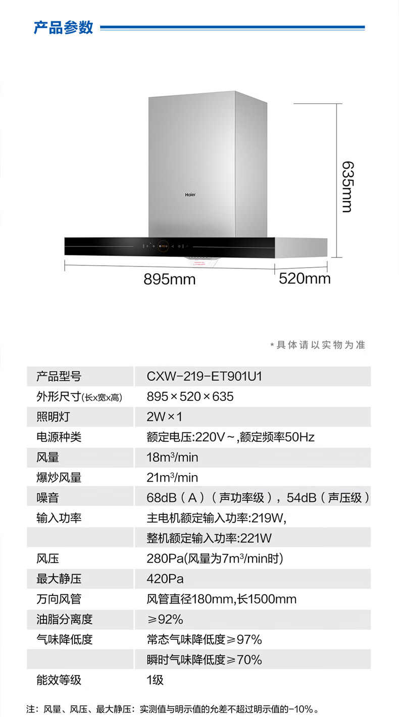 海尔（Haier）挥手智控自清洁免拆洗21立方大吸力欧式APP智能抽油烟机热熔洗吸油烟机CXW-219-ET901U1