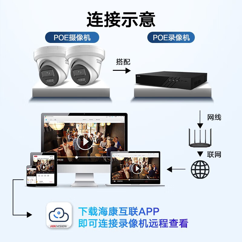 海康威视 400万高清监控摄像头星光夜视室内外监控摄像机智能可录音 DS-2CD3346DWDV3-I 非POE 4mm 含支架