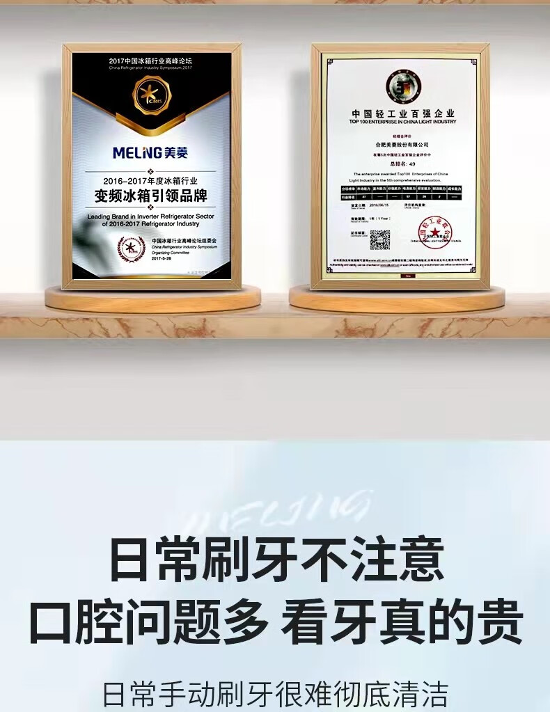 美菱 电动牙刷全自动成人男女充电式超声波软毛刷磁悬浮 CH902A 白色