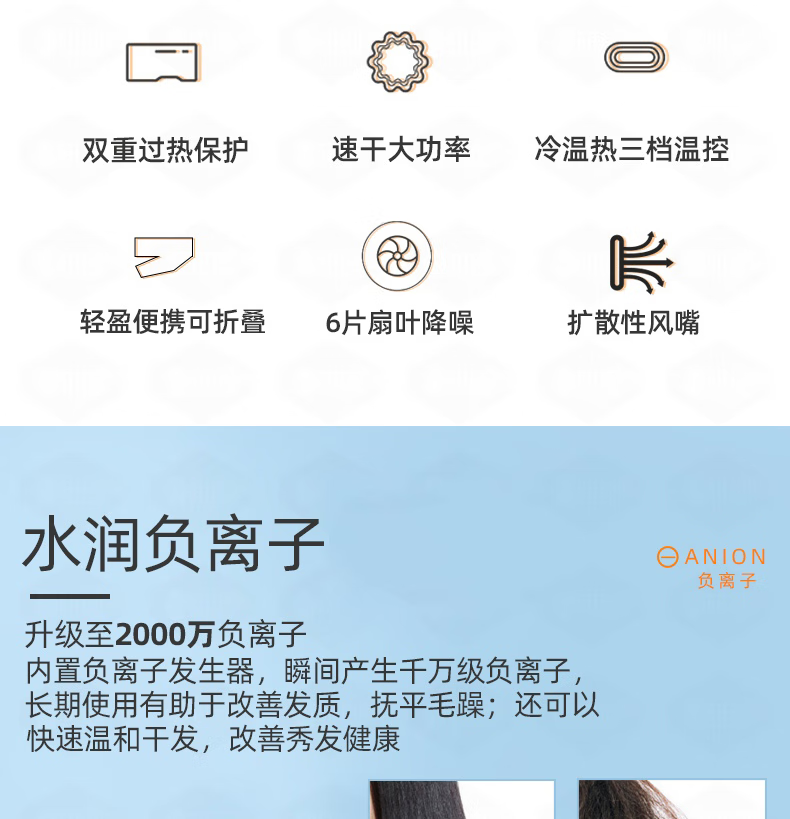 美菱吹风机家用护发 大功率大风力吹风筒便携迷你小型 标准白MI-C22