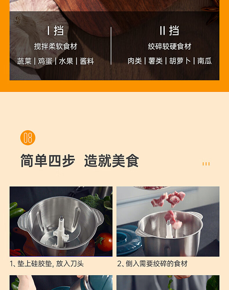 美菱 绞肉机家用电动不锈钢多能料理机 绞馅机碎肉打辅食机 MM-DC23（双刀玻璃碗）