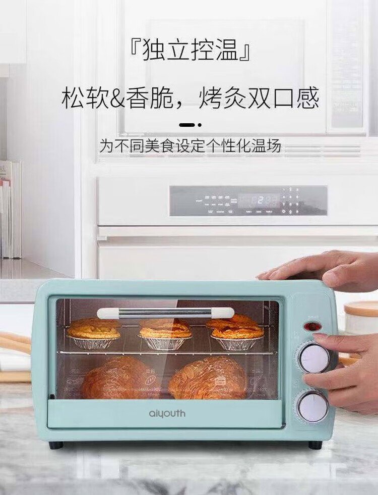 艾青春（AIYOUTH）家用烘焙电烤箱多功能电烤箱 IQC-KX12A 草绿色