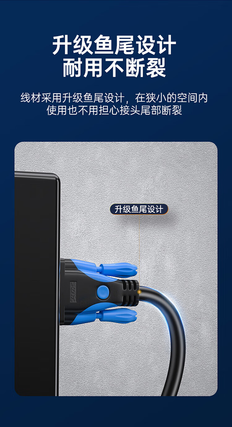 SAMZHE 山泽VGA线高清双磁环vga3+9线芯针/针工程镀金版显示器视频线数据信号线15米GM-9150