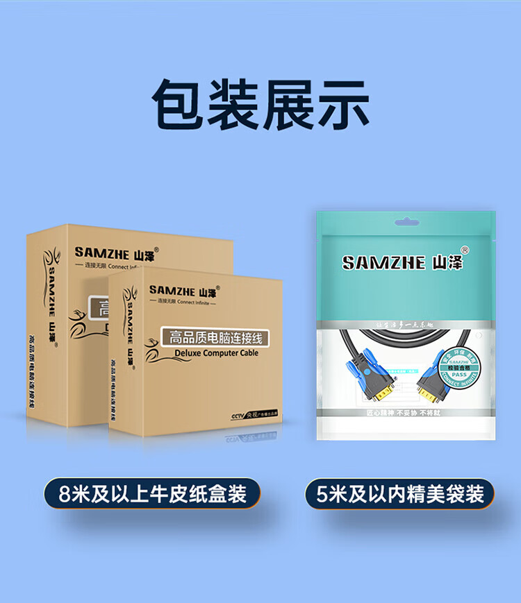 SAMZHE 山泽VGA线高清双磁环vga3+9线芯针/针工程镀金版显示器视频线数据信号线15米GM-9150