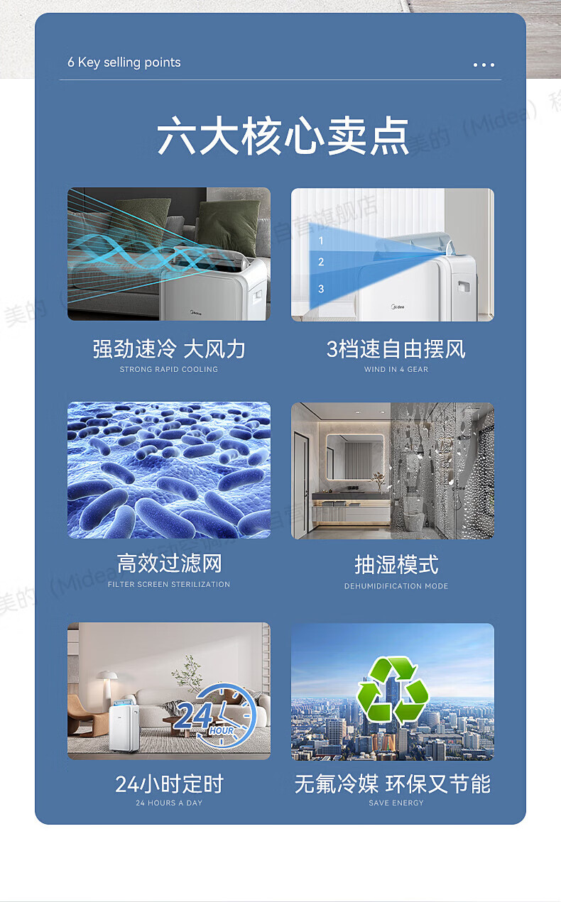 Midea移动空调大1.5匹单冷 家用厨房一体机免安装便捷立式空调KY-35/N1Y-PD3