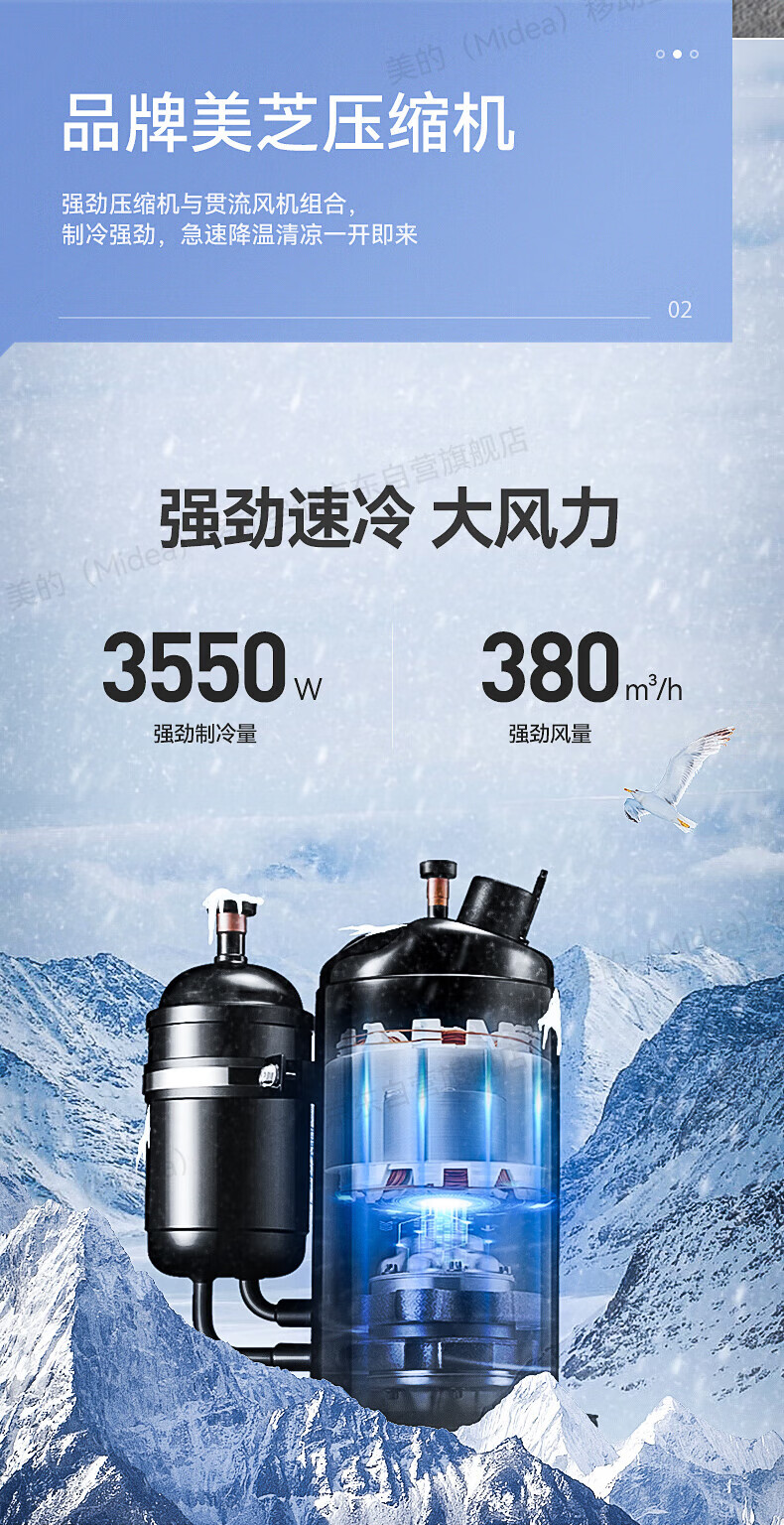 Midea移动空调大1.5匹单冷 家用厨房一体机免安装便捷立式空调KY-35/N1Y-PD3