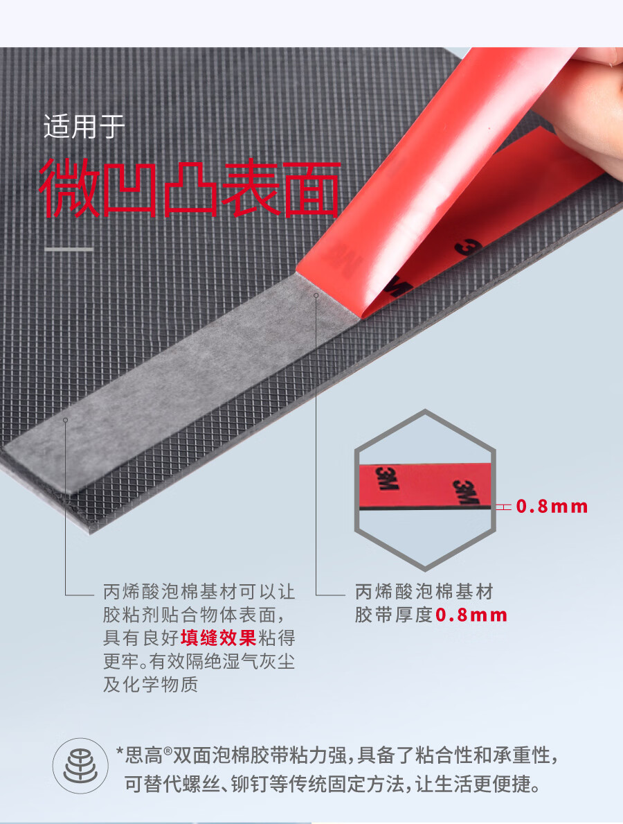 3M 思高双面胶 双面泡棉胶带 耐高温无痕胶带 办公用品 18mm*3m 12卷装 420C-18