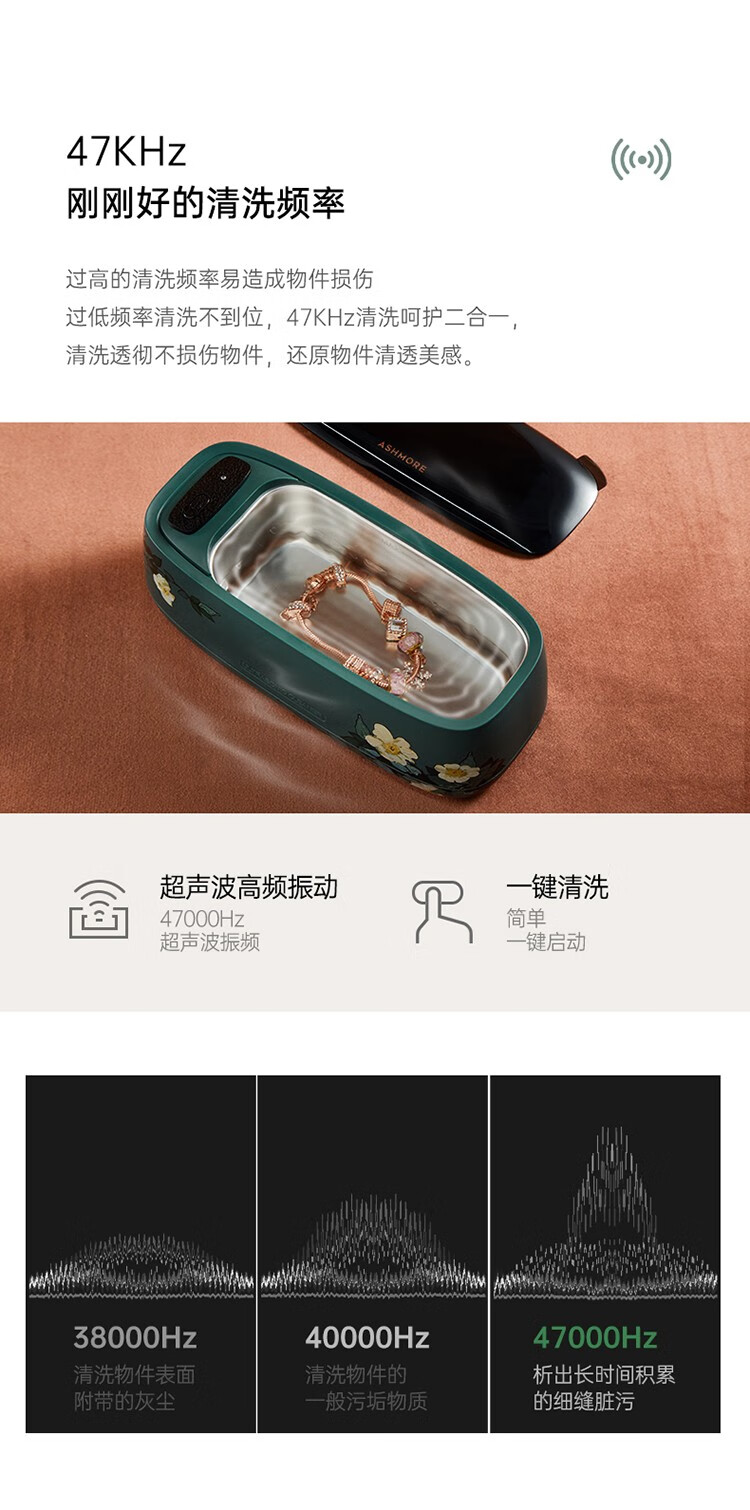艾诗摩尔（ASHMORE）超声波清洗机眼镜洗眼镜机神器首饰化妆刷家用便携全自动清洗 AS-ZS03 复古绿