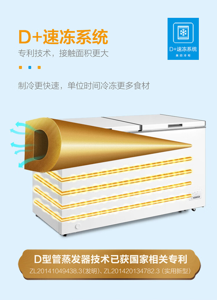 Midea423升 五面制冷商用大容积单温囤货冰柜 电子控温冻藏转换卧式冰箱 BD/BC-423DKEM(E)