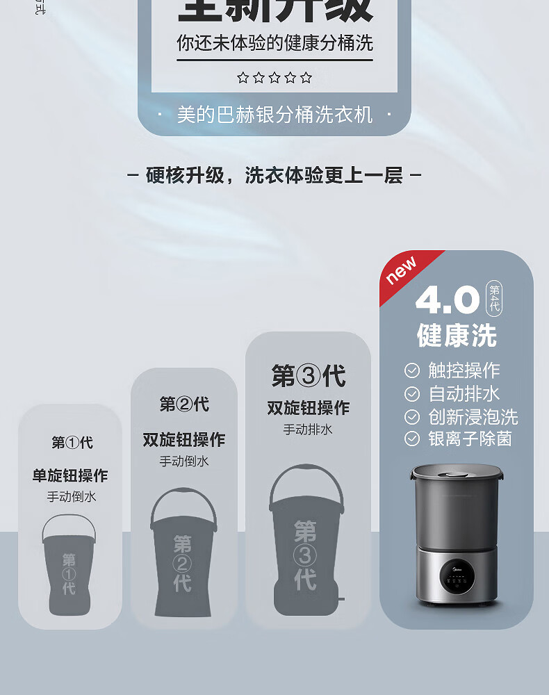 美的（Midea）内衣内裤分桶洗衣机便携式婴儿童衣服清洗机1.5KG触控迷你洗袜子神器（一机二桶） MFB15-32S