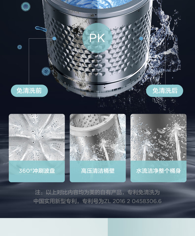 美的（Midea）波轮洗衣机全自动 8公斤 直驱变频 免清洗 立方内桶 水电双宽 MB80ECODH