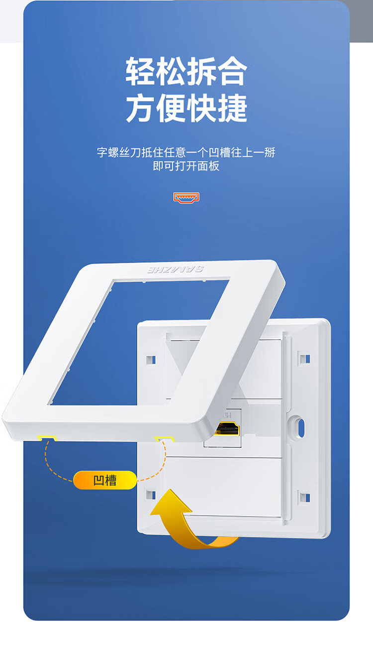 SAMZHE 山泽HDMI86面板边框3口免焊接墙壁插座装修配套直通母对母模块多功能86型模块SZ-HDMI01