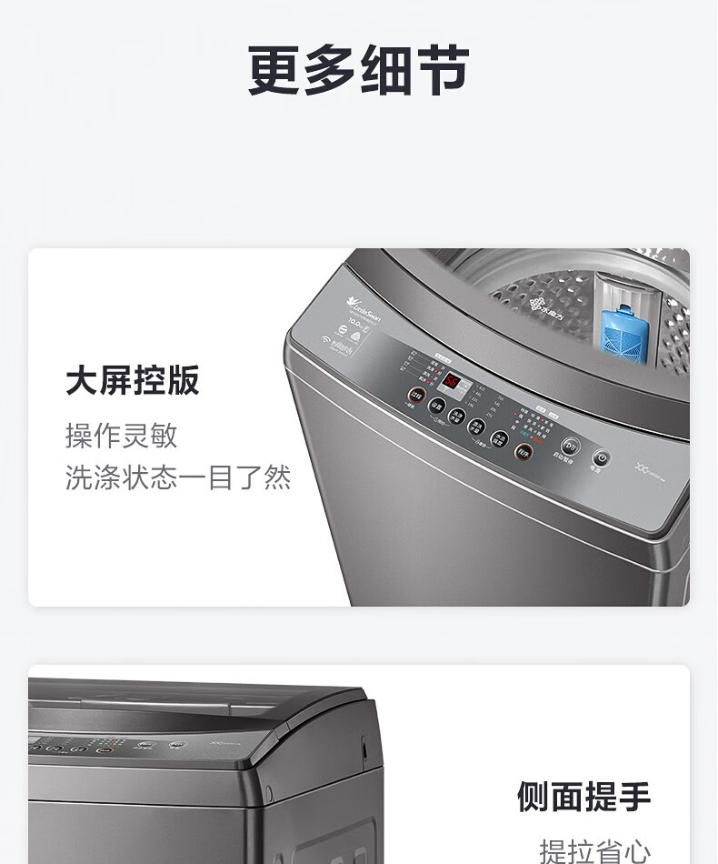 小天鹅（LittleSwan）波轮洗衣机全自动10公斤大容量家用变频水魔方防缠绕直驱无孔内桶TB100VT818WDCLY