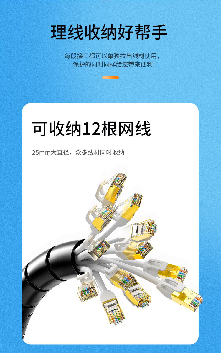 SAMZHE 山泽包线管束线管1.5米直径30mm电线收纳管理线器固定整理绕线器汽车电源线保护套LX-30