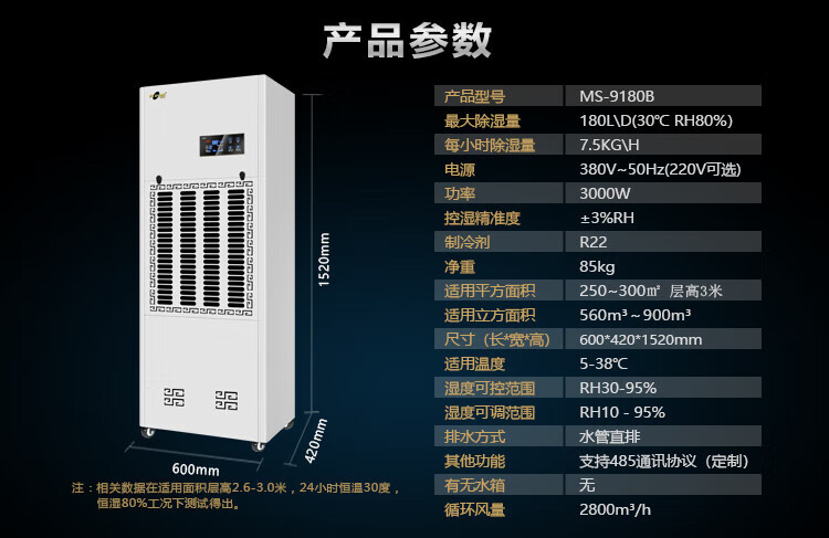 湿美电气（MSSHIMEI）工业除湿机适用:280~300㎡仓库除湿器地下室车间吸湿器 1台 MS-9180B