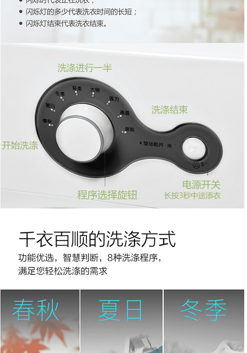 TCL6.5公斤 一级能耗 上排水设计 不锈钢蜂巢水晶内筒 一键启动筒洗衣机 TG-V65芭蕾白